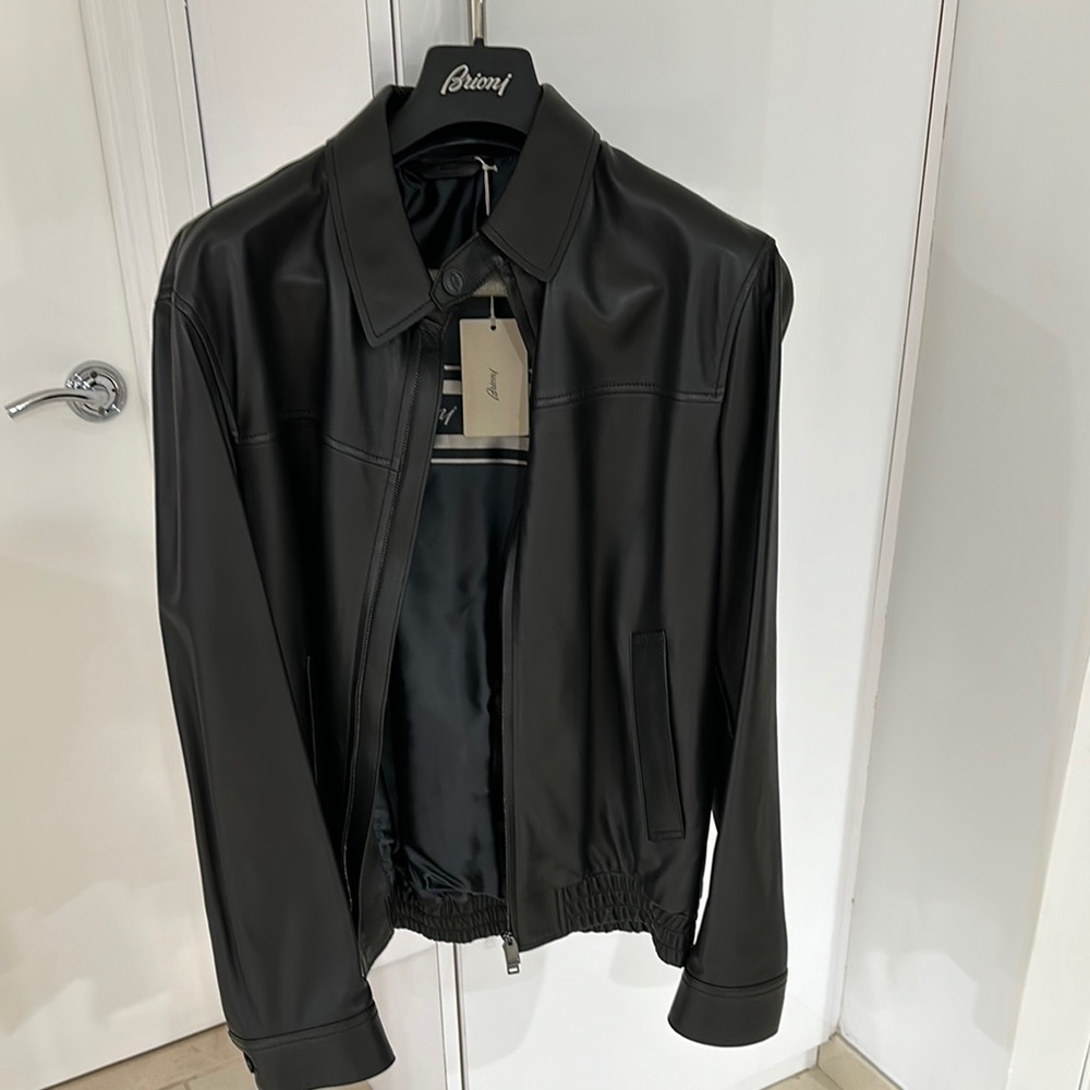 Brioni Black Leather Jacket for Men